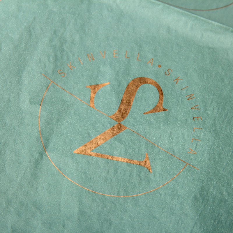 Papier de soie de logo de feuille d'or rose faite sur commande d'emballage de beauté soutenable