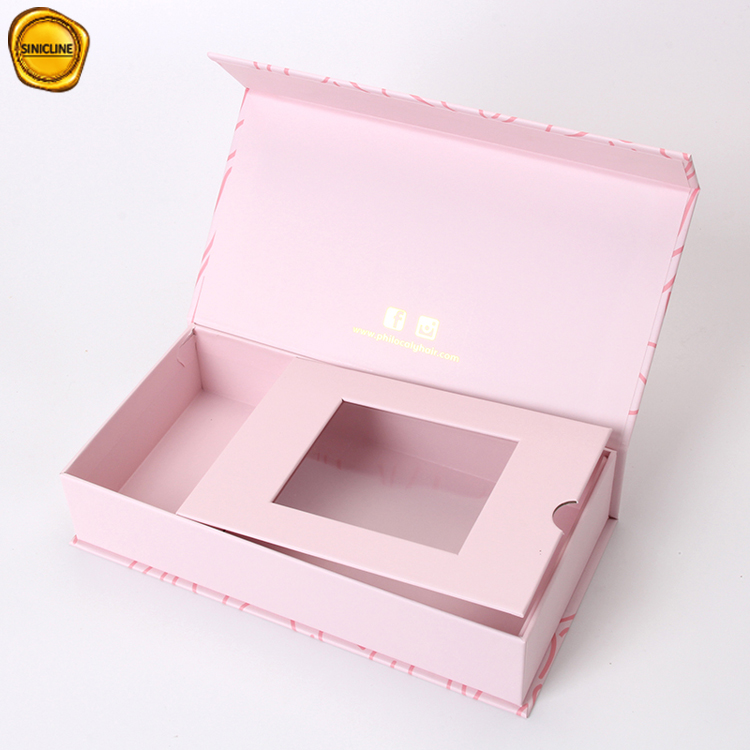 L'emballage de cheveux de boîte de perruque de couleur rose enferme dans une boîte l'emballage fait sur commande de logo
