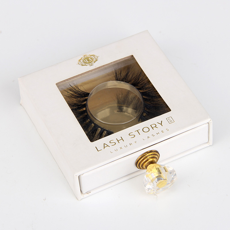 Boîte d'emballage de cils de tiroir en carton rigide blanc de logo de feuille d'or personnalisée de luxe